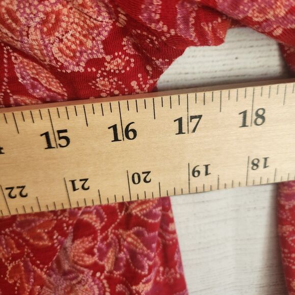 Lucky Brand S red Paisley Banana Y2K 90s Boho Peasant 3/4 sleeve top - Picture 5 of 7